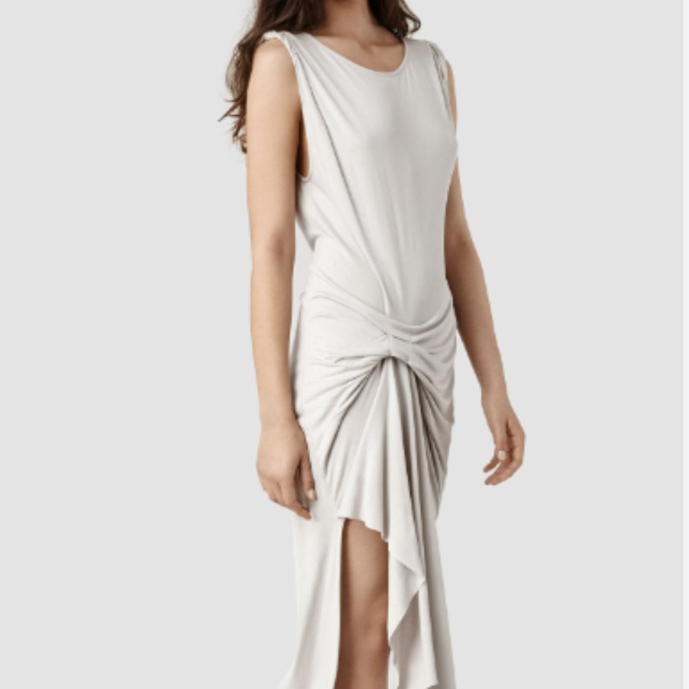 AllSaints Light Grey Asymmetrical Riviera Dress, Women's Size XS